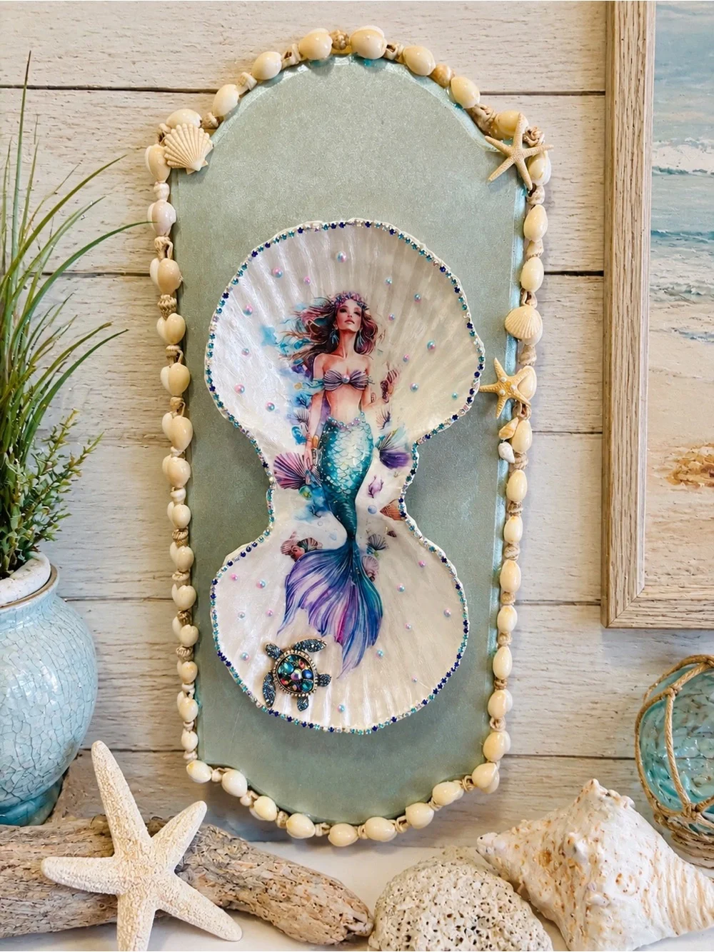 Mermaid Shell Wall Art – Teal & Cream Coastal Decor